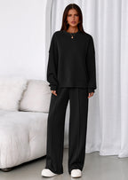 PRETTYGARDEN 2 Piece Sets For Women Fall Trendy Long Sleeve Sweatshirt Wide Leg Pants Loungewear Set Matching Sweatsuit