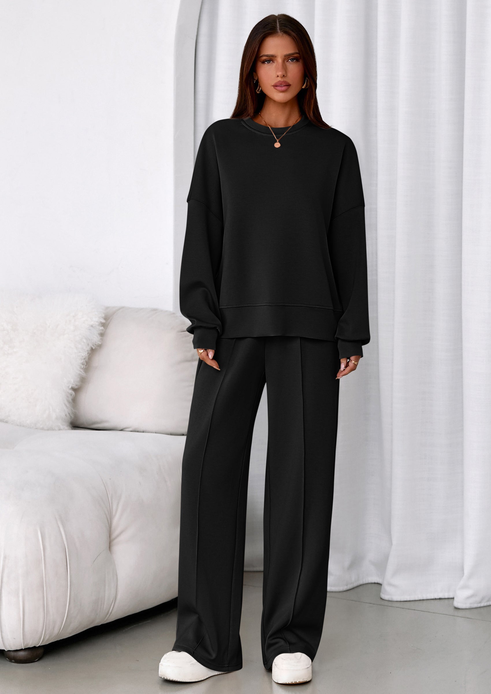 PRETTYGARDEN 2 Piece Sets For Women Fall Trendy Long Sleeve Sweatshirt Wide Leg Pants Loungewear Set Matching Sweatsuit