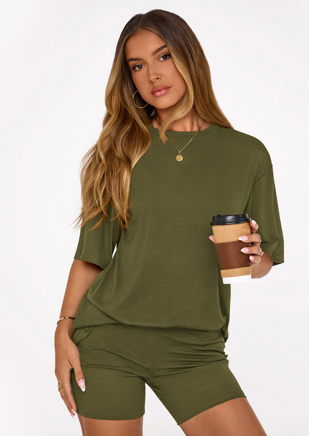 PRETTYGARDEN Women's Two Piece Matching Lounge Sets Summer Casual Tops Short Sleeve Shirts Shorts Travel Airport Outfits