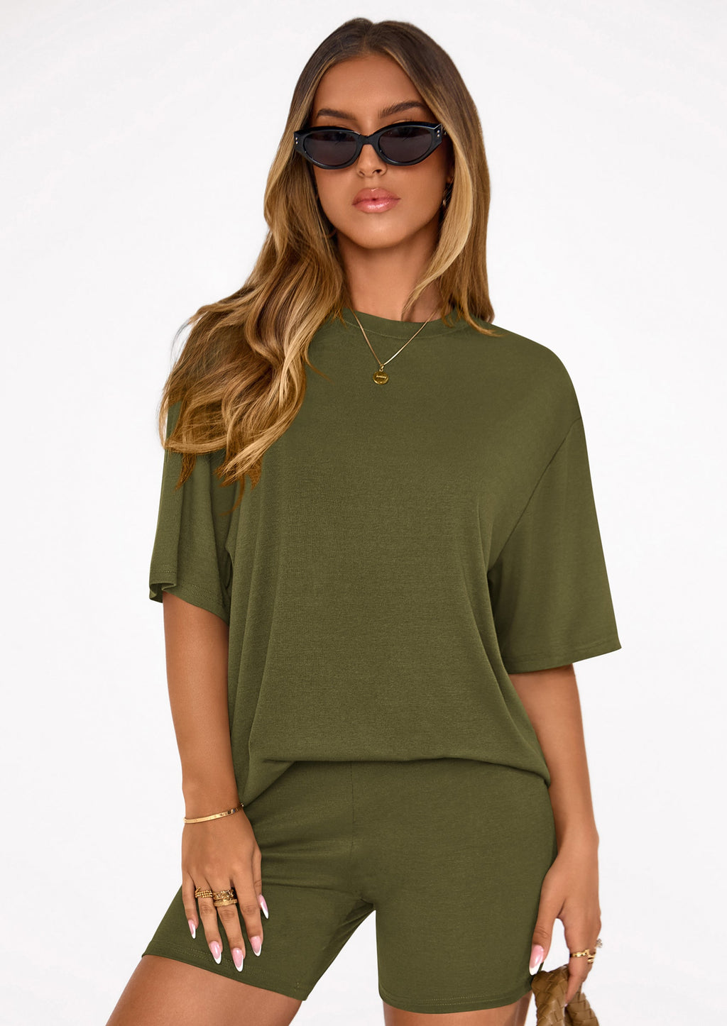 PRETTYGARDEN Women's Two Piece Matching Lounge Sets Summer Casual Tops Short Sleeve Shirts Shorts Travel Airport Outfits