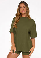 PRETTYGARDEN Women's Two Piece Matching Lounge Sets Summer Casual Tops Short Sleeve Shirts Shorts Travel Airport Outfits