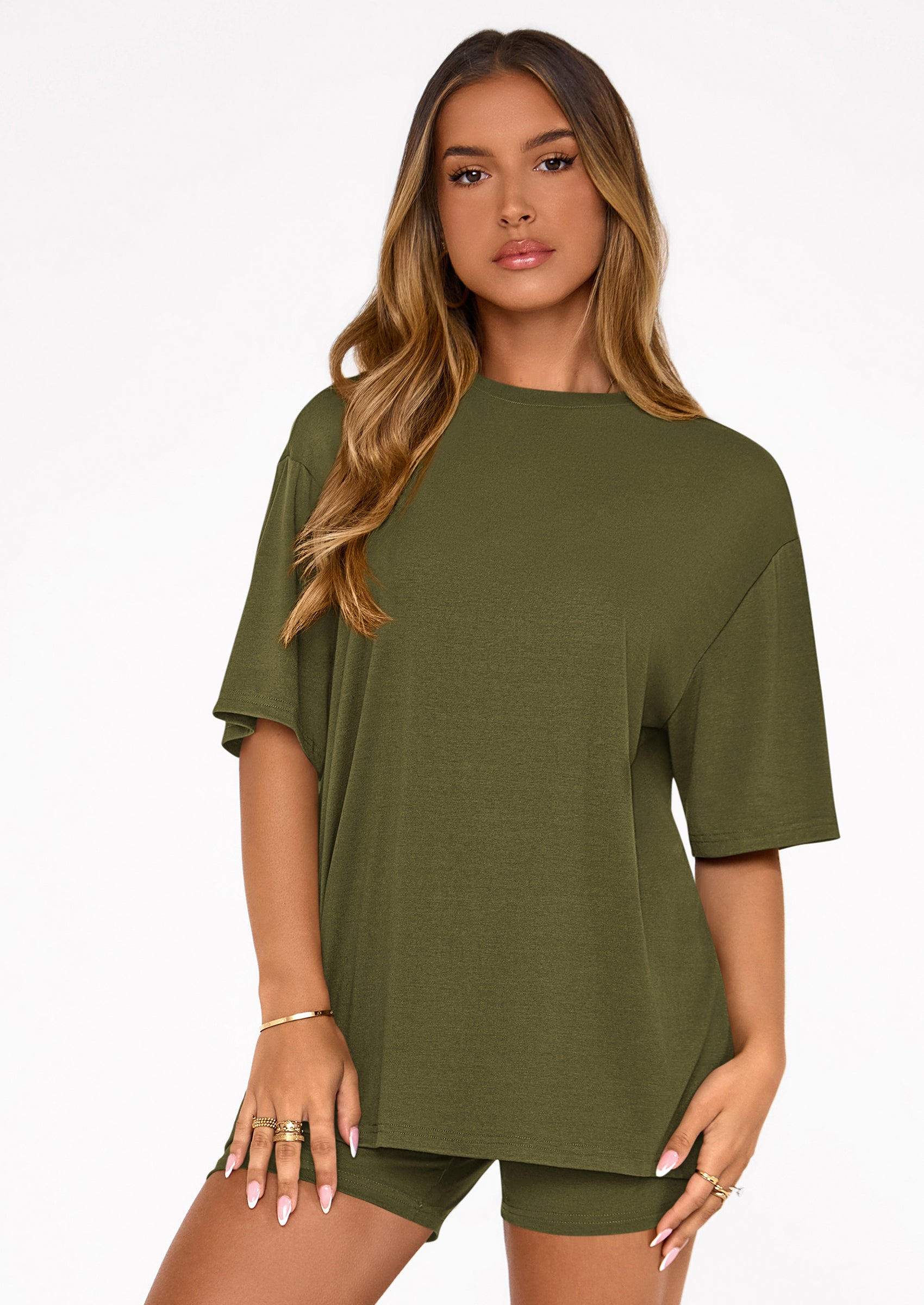 PRETTYGARDEN Women's Two Piece Matching Lounge Sets Summer Casual Tops Short Sleeve Shirts Shorts Travel Airport Outfits