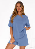 PRETTYGARDEN Women's 2 Piece Lounge Sets Short Sleeve Shirts Casual Tops Shorts Matching Clothing Summer Airport Outfits