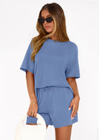 PRETTYGARDEN Women's 2 Piece Lounge Sets Short Sleeve Shirts Casual Tops Shorts Matching Clothing Summer Airport Outfits