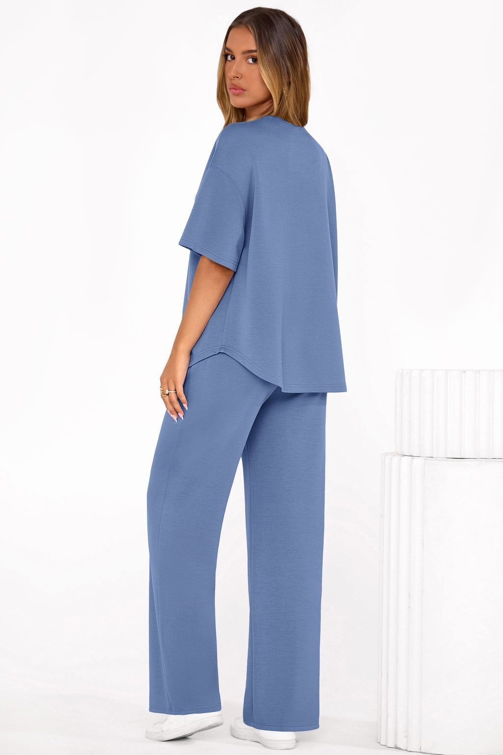 PRETTYGARDEN Women's Summer 2 Piece Lounge Set Short Sleeve Tops Wide Leg Pants Spring Vacation Travel Outfits Clothes