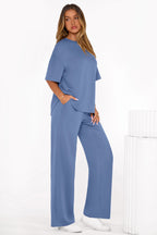 PRETTYGARDEN Women's Summer 2 Piece Lounge Set Short Sleeve Tops Wide Leg Pants Spring Vacation Travel Outfits Clothes