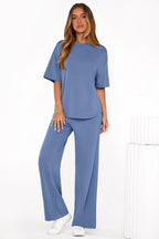 PRETTYGARDEN Women's Summer 2 Piece Lounge Set Short Sleeve Tops Wide Leg Pants Spring Vacation Travel Outfits Clothes