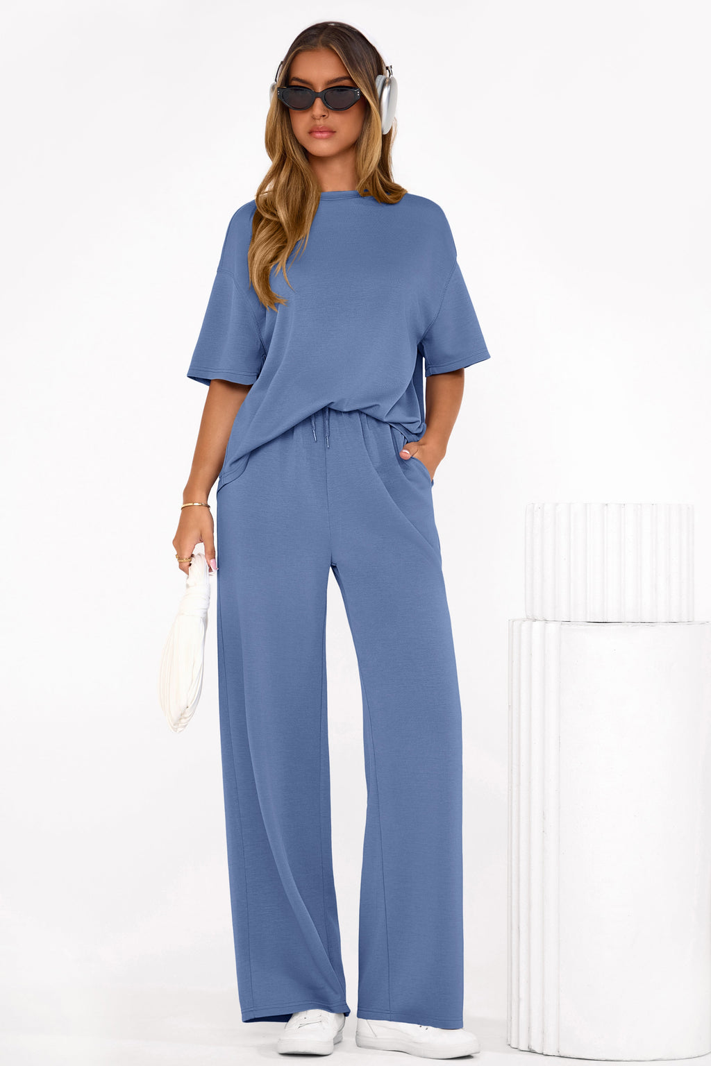 PRETTYGARDEN Women's Summer 2 Piece Lounge Set Short Sleeve Tops Wide Leg Pants Spring Vacation Travel Outfits Clothes
