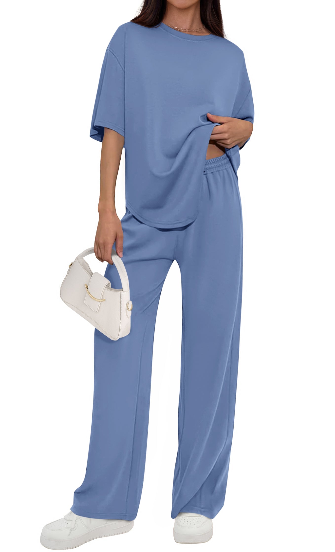 PRETTYGARDEN Women's Summer 2 Piece Lounge Set Short Sleeve Tops Wide Leg Pants Spring Vacation Travel Outfits Clothes