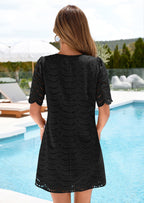 PRETTYGARDEN Women's Summer Casual Short Dresses Embroidered Lace Short Sleeve Boho Mini Dress Beach Vacation Clothes