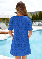 PRETTYGARDEN Women's Summer Casual Short Dresses Embroidered Lace Short Sleeve Boho Mini Dress Beach Vacation Clothes