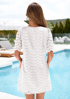 PRETTYGARDEN Women's Summer Casual Short Dresses Embroidered Lace Short Sleeve Boho Mini Dress Beach Vacation Clothes