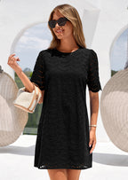 PRETTYGARDEN Women's Summer Casual Short Dresses Embroidered Lace Short Sleeve Boho Mini Dress Beach Vacation Clothes