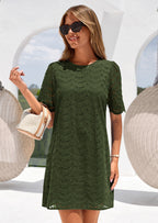 PRETTYGARDEN Women's Summer Casual Short Dresses Embroidered Lace Short Sleeve Boho Mini Dress Beach Vacation Clothes