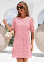 PRETTYGARDEN Women's Summer Casual Short Dresses Embroidered Lace Short Sleeve Boho Mini Dress Beach Vacation Clothes