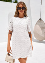 PRETTYGARDEN Women's Summer Casual Short Dresses Embroidered Lace Short Sleeve Boho Mini Dress Beach Vacation Clothes