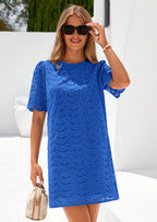 PRETTYGARDEN Women's Summer Casual Short Dresses Embroidered Lace Short Sleeve Boho Mini Dress Beach Vacation Clothes
