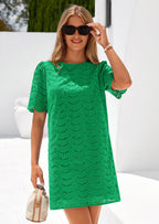 PRETTYGARDEN Women's Summer Casual Short Dresses Embroidered Lace Short Sleeve Boho Mini Dress Beach Vacation Clothes