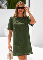 PRETTYGARDEN Women's Summer Casual Short Dresses Embroidered Lace Short Sleeve Boho Mini Dress Beach Vacation Clothes