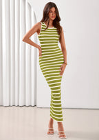 PRETTYGARDEN Sundresses for Women Summer Striped Knit Side Slit Spring Fashion Bodycon Maxi Dress Beach Vacation Clothes