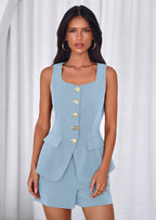 PRETTYGARDEN Womens 2 Piece Matching Sets Fashion Button Down Suit Vest Tops Shorts Set Spring Business Casual Outfits