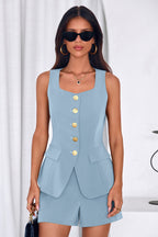 PRETTYGARDEN Womens 2 Piece Matching Sets Fashion Button Down Suit Vest Tops Shorts Set Spring Business Casual Outfits