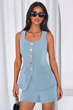 PRETTYGARDEN Womens 2 Piece Matching Sets Fashion Button Down Suit Vest Tops Shorts Set Spring Business Casual Outfits