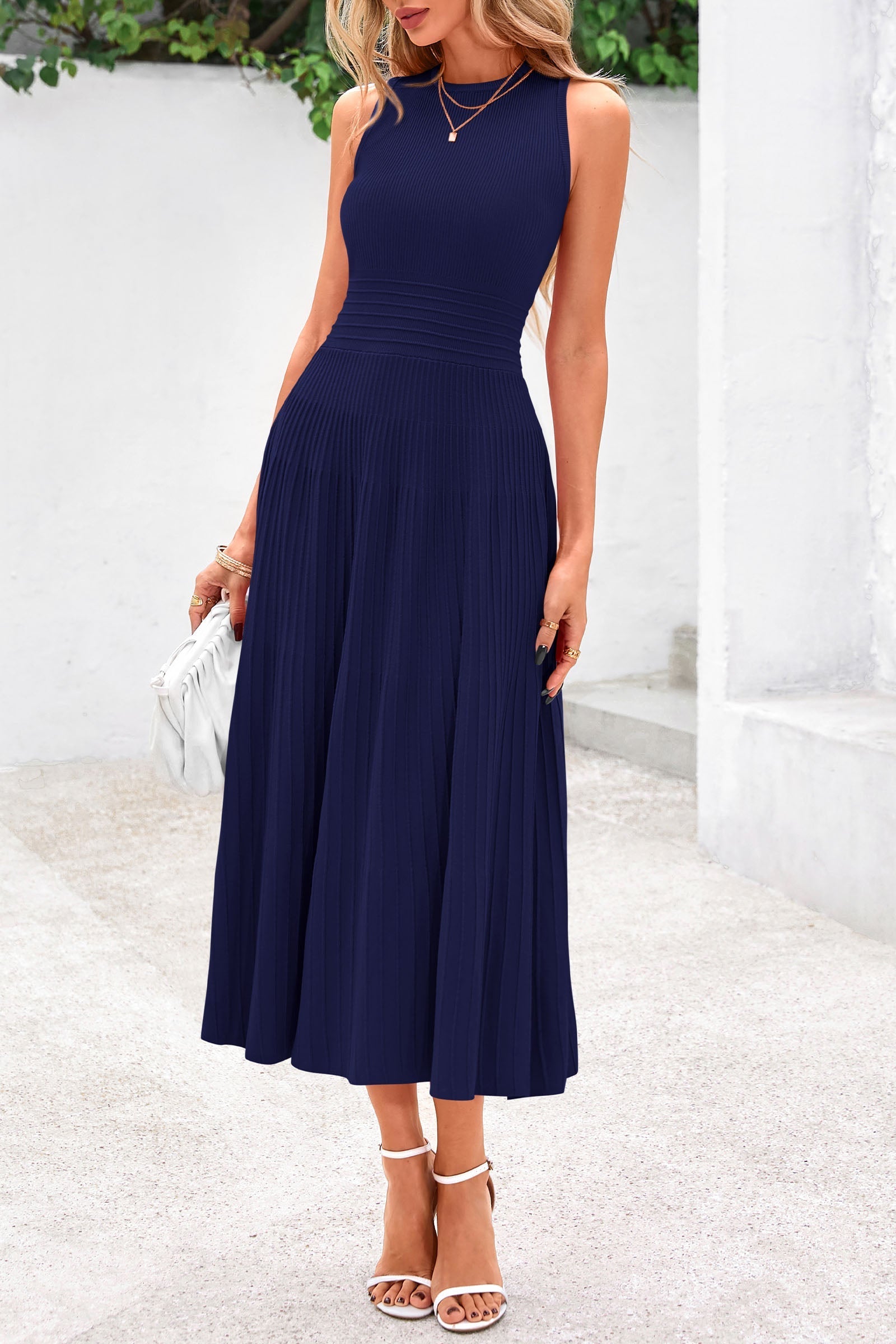 PRETTYGARDEN Spring Casual Dresses for Women Summer Business Work Midi Sleeveless A Line Pleated Cocktail Dress