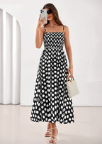 PRETTYGARDEN Womens Summer Dresses Spring Sleeveless Spaghetti Straps Casual Midi Dress Polka Dot Smocked Beach Sundress