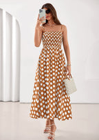 PRETTYGARDEN Womens Summer Dresses Spring Sleeveless Spaghetti Straps Casual Midi Dress Polka Dot Smocked Beach Sundress