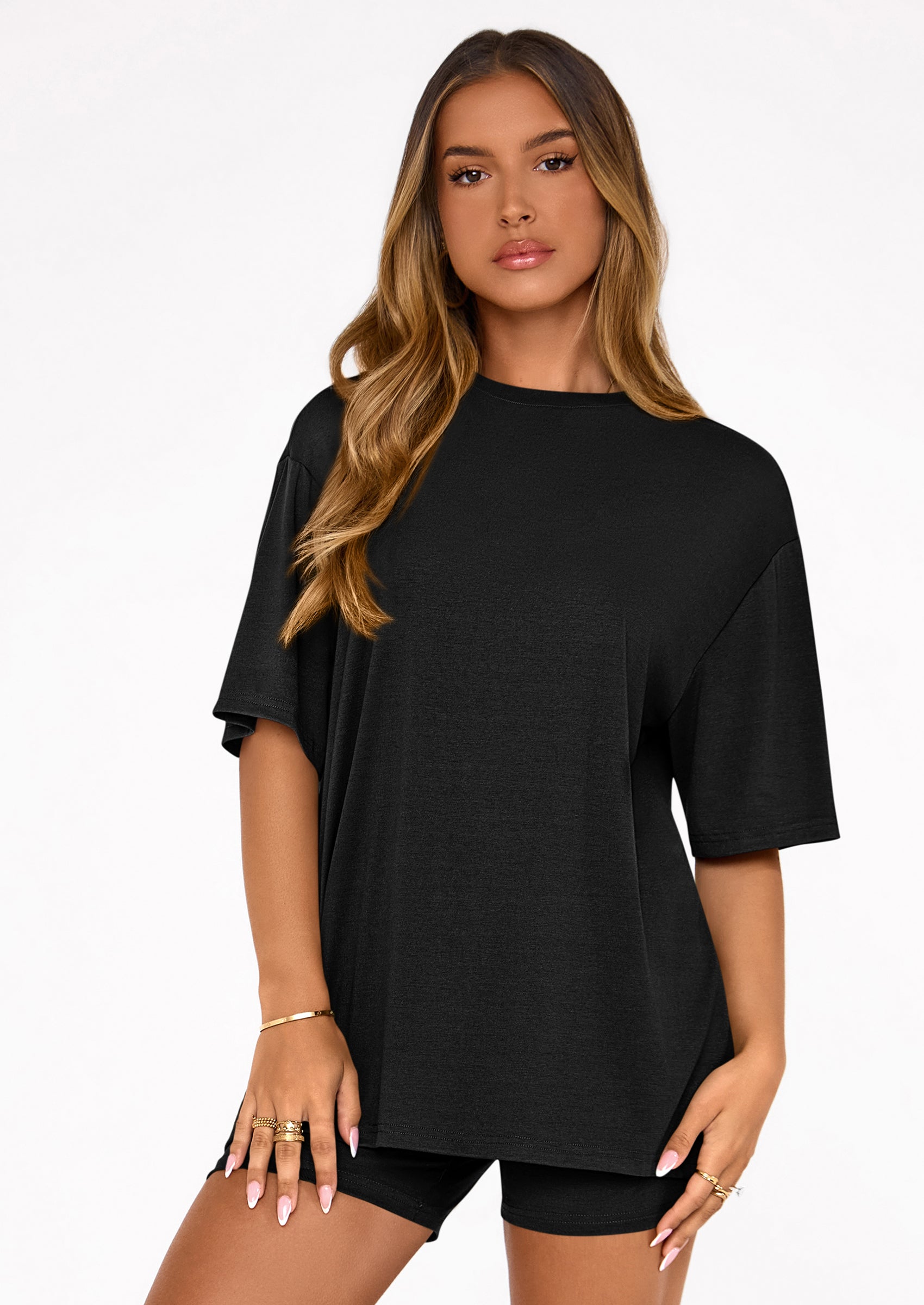 PRETTYGARDEN Women's Two Piece Matching Lounge Sets Summer Casual Tops Short Sleeve Shirts Shorts Travel Airport Outfits