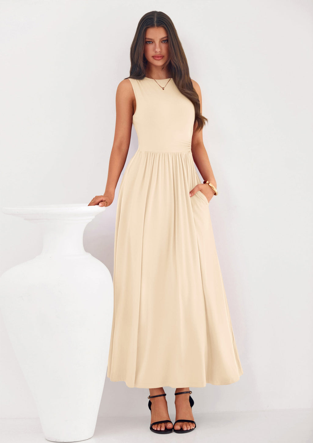 PRETTYGARDEN Summer Maxi Dresses for Women Sleeveless A Line Flowy Long Casual Sundress Wedding Guest Fashion Clothing