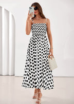 PRETTYGARDEN Womens Summer Dresses Spring Sleeveless Spaghetti Straps Casual Midi Dress Polka Dot Smocked Beach Sundress