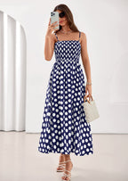 PRETTYGARDEN Womens Summer Dresses Spring Sleeveless Spaghetti Straps Casual Midi Dress Polka Dot Smocked Beach Sundress