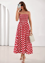 PRETTYGARDEN Womens Summer Dresses Spring Sleeveless Spaghetti Straps Casual Midi Dress Polka Dot Smocked Beach Sundress