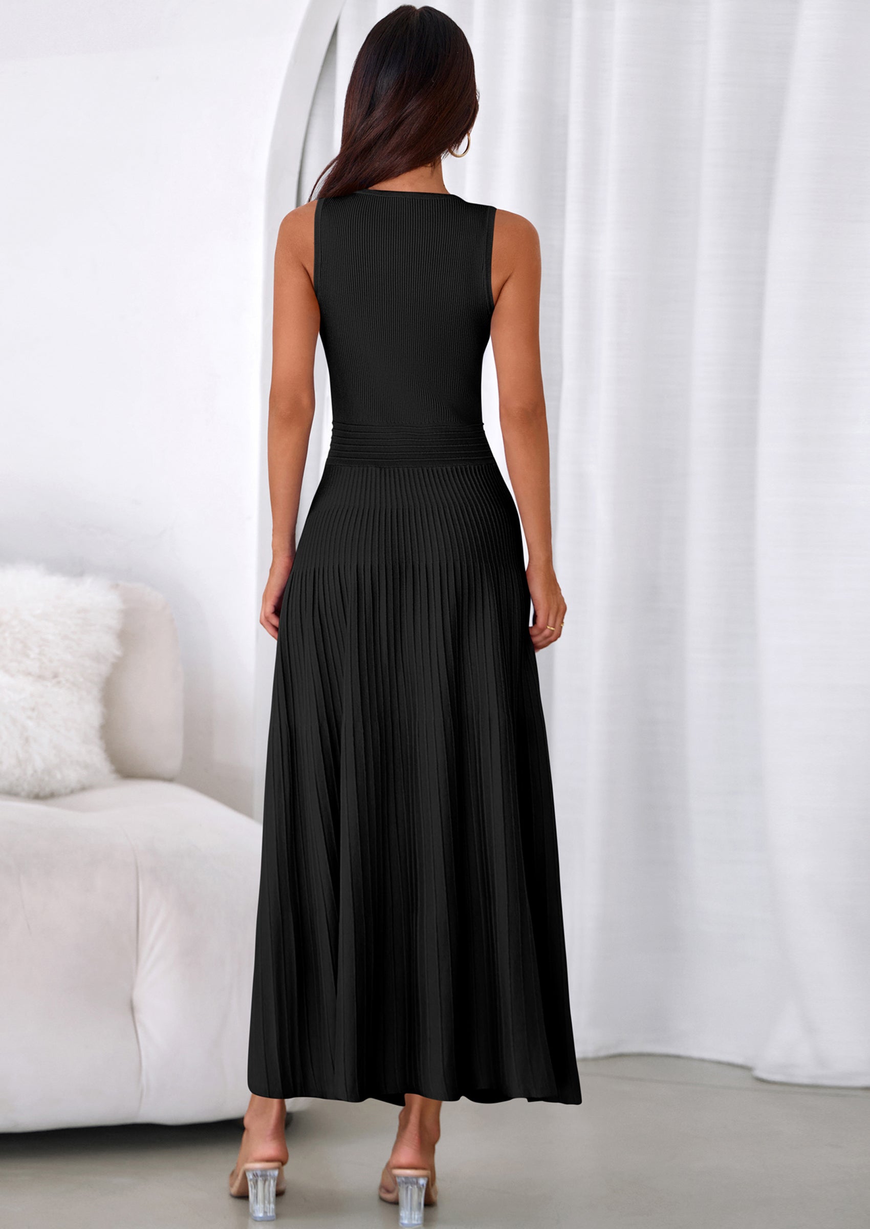 PRETTYGARDEN Women's Summer Casual Dresses Spring Sleeveless V Neck Midi Business Work A Line Pleated Cocktail Dress