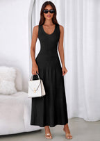 PRETTYGARDEN Women's Summer Casual Dresses Spring Sleeveless V Neck Midi Business Work A Line Pleated Cocktail Dress