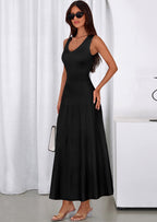 PRETTYGARDEN Women's Summer Casual Dresses Spring Sleeveless V Neck Midi Business Work A Line Pleated Cocktail Dress