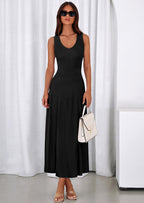 PRETTYGARDEN Women's Summer Casual Dresses Spring Sleeveless V Neck Midi Business Work A Line Pleated Cocktail Dress