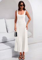 PRETTYGARDEN Spring Dresses for Women 2026 Summer Casual Sleeveless Square Neck A Line Knit Pleated Midi Cocktail Party Dress