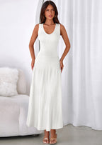 PRETTYGARDEN Women's Summer Casual Dresses Spring Sleeveless V Neck Midi Business Work A Line Pleated Cocktail Dress