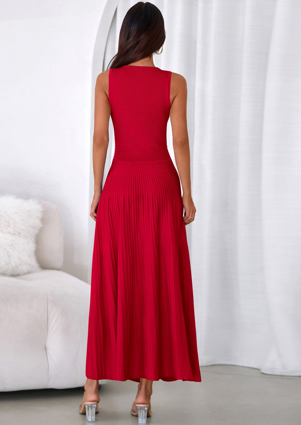PRETTYGARDEN Women's Summer Casual Dresses Spring Sleeveless V Neck Midi Business Work A Line Pleated Cocktail Dress