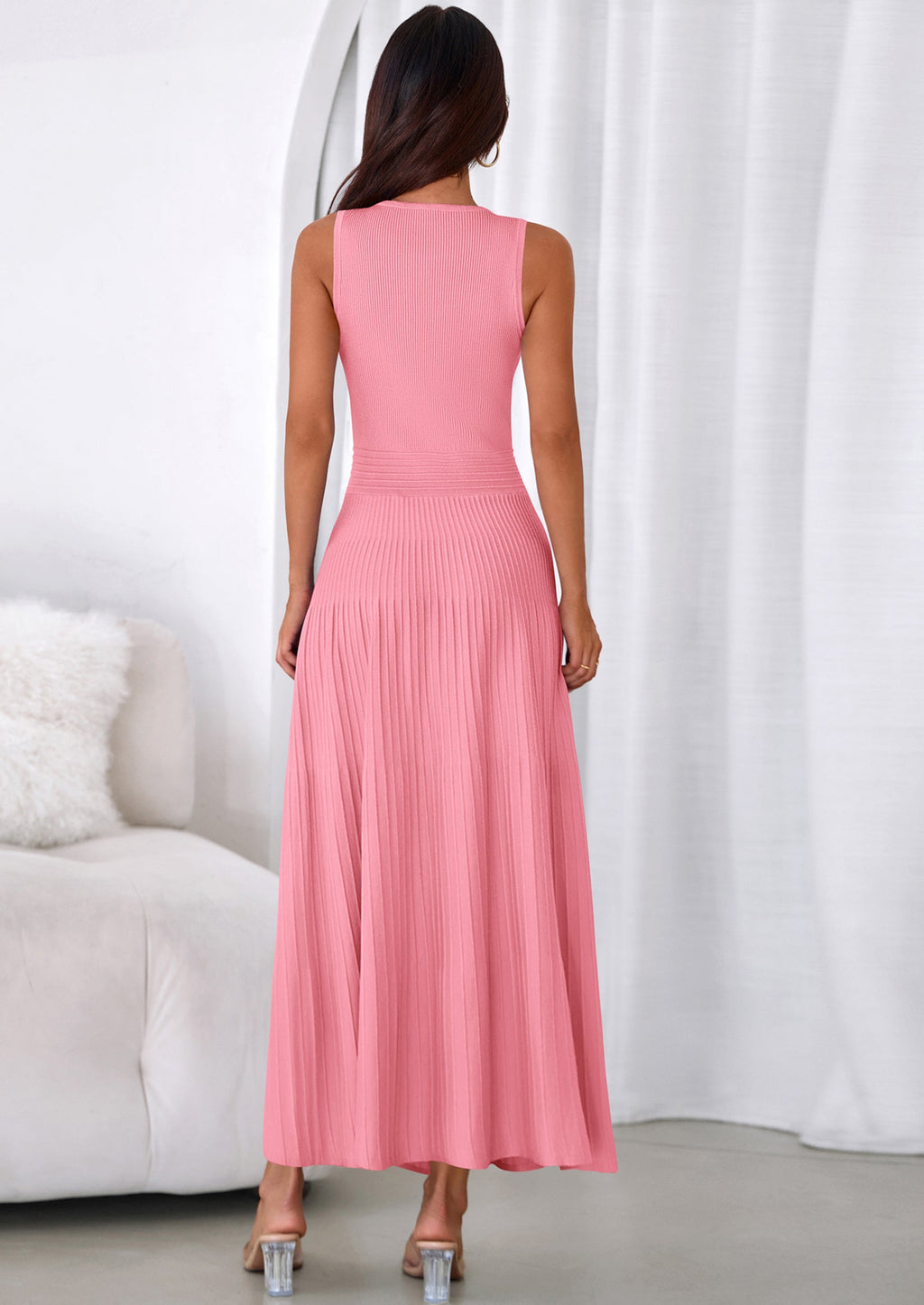 PRETTYGARDEN Women's Summer Casual Dresses Spring Sleeveless V Neck Midi Business Work A Line Pleated Cocktail Dress