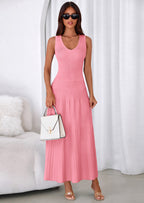 PRETTYGARDEN Women's Summer Casual Dresses Spring Sleeveless V Neck Midi Business Work A Line Pleated Cocktail Dress