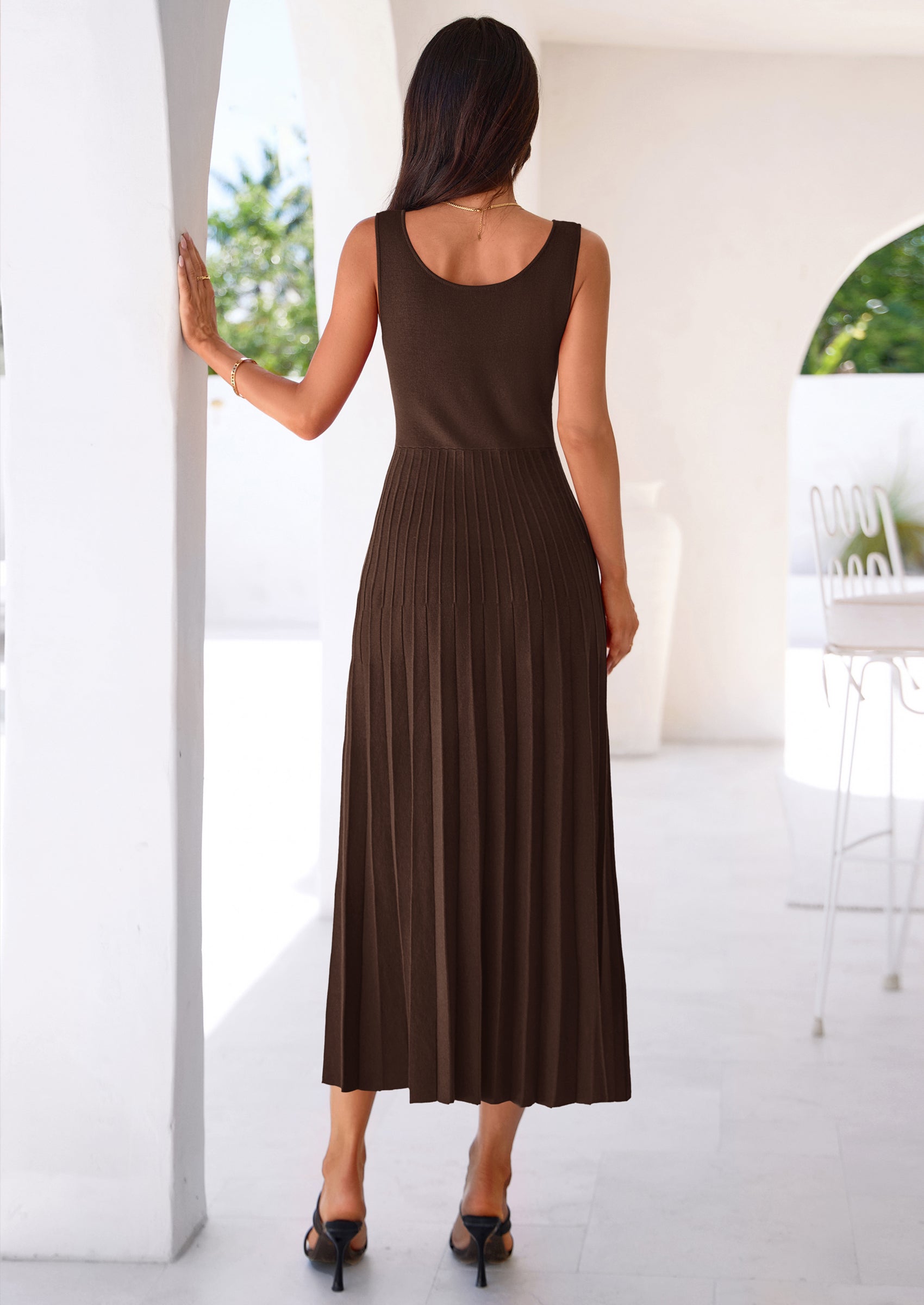 PRETTYGARDEN Spring Dresses for Women 2026 Summer Casual Sleeveless Square Neck A Line Knit Pleated Midi Cocktail Party Dress