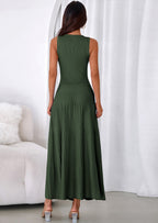 PRETTYGARDEN Women's Summer Casual Dresses Spring Sleeveless V Neck Midi Business Work A Line Pleated Cocktail Dress