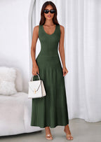 PRETTYGARDEN Women's Summer Casual Dresses Spring Sleeveless V Neck Midi Business Work A Line Pleated Cocktail Dress