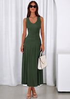 PRETTYGARDEN Women's Summer Casual Dresses Spring Sleeveless V Neck Midi Business Work A Line Pleated Cocktail Dress