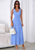 PRETTYGARDEN Women's Summer Casual Dresses Spring Sleeveless V Neck Midi Business Work A Line Pleated Cocktail Dress