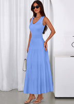 PRETTYGARDEN Women's Summer Casual Dresses Spring Sleeveless V Neck Midi Business Work A Line Pleated Cocktail Dress